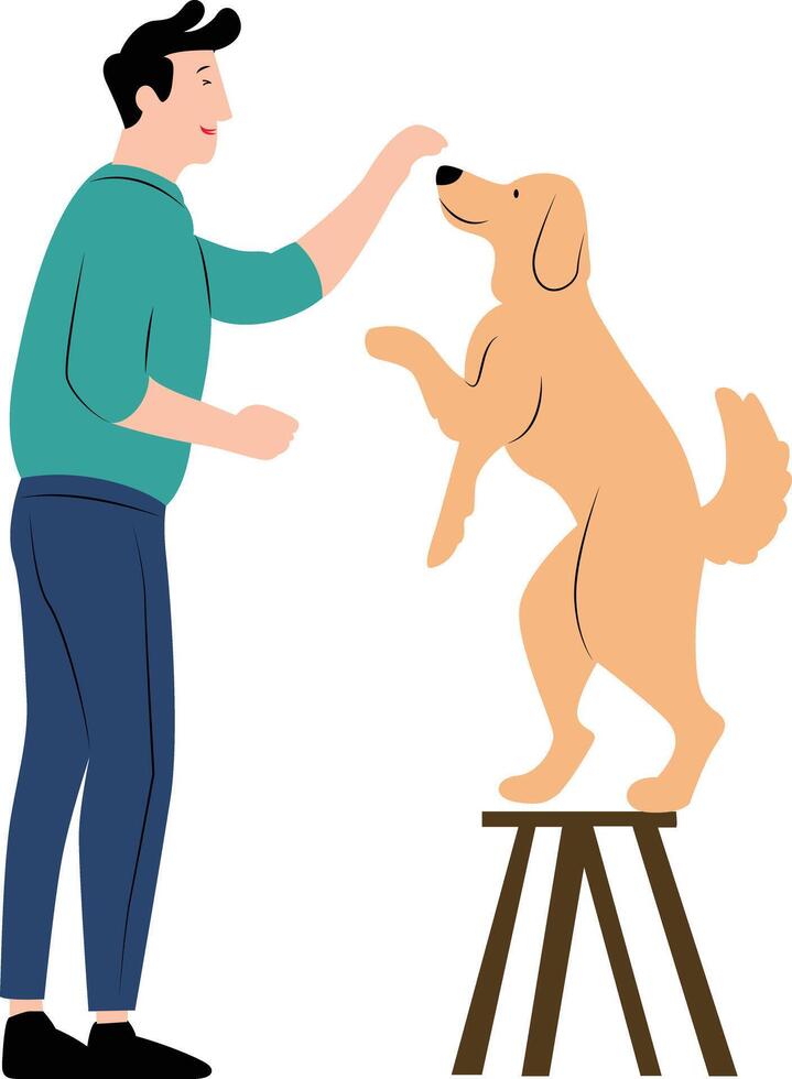 Boy playing with dog vector