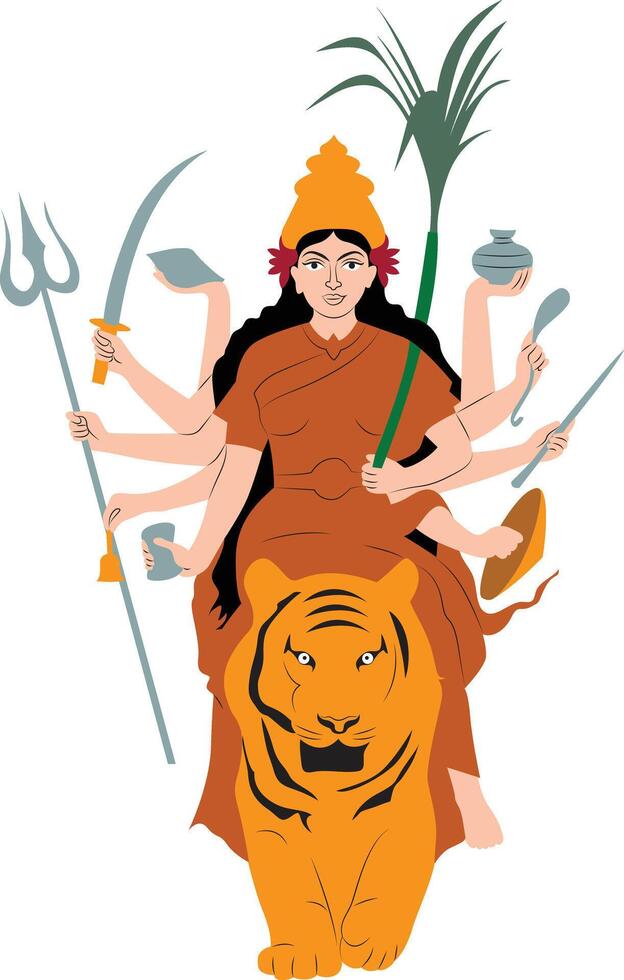 Indian goddess. Hindu goddess Durga with a lion vector