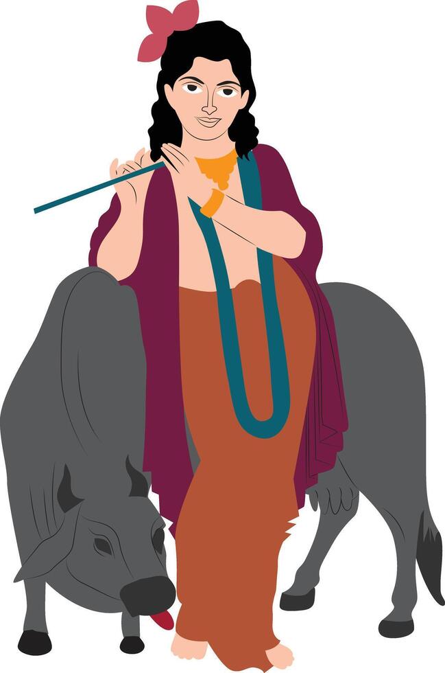Indian god Krishna and a sacred cow vector