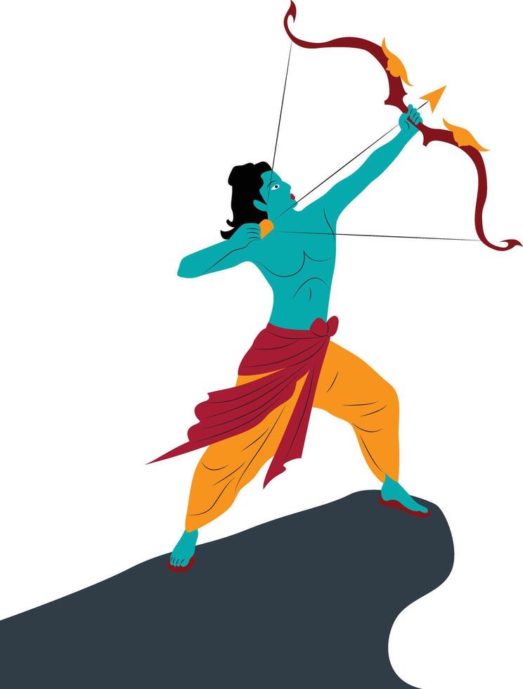Lord Rama with bow arrow with Hindi text meaning Shree Ram Navami celebration vector