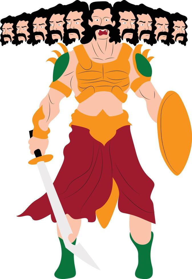 Raavana with ten head holding sword vector