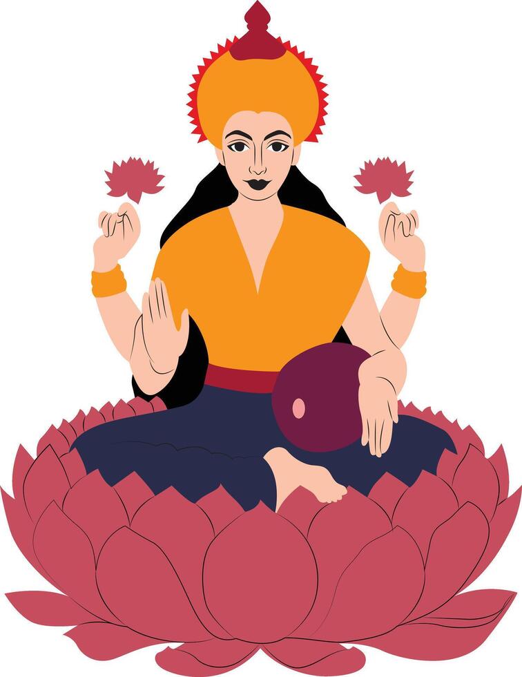 Indian goddess Lakshmi sitting in the lotus vector