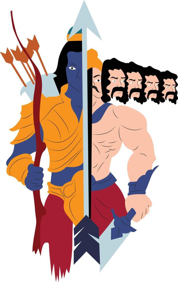 Lord Rama and Ravana in Dussehra Navratri festival of India vector