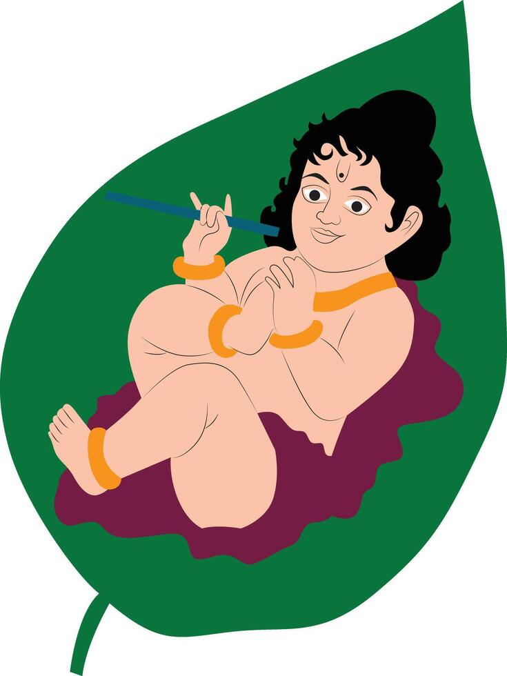 Krishna is a little. The Indian god Krishna on a small sheet plant vector