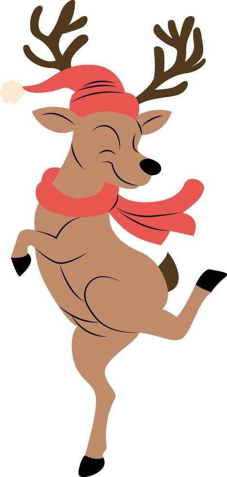 Reindeer wearing a Santa hat and scarf dancing vector