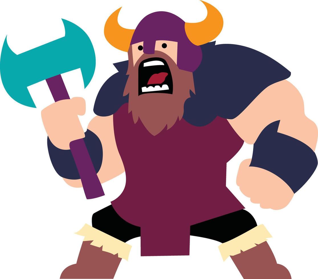 Flat style viking shouting battle cry illustration. Flat cartoon style bulky body shape viking shouting battle cry vector