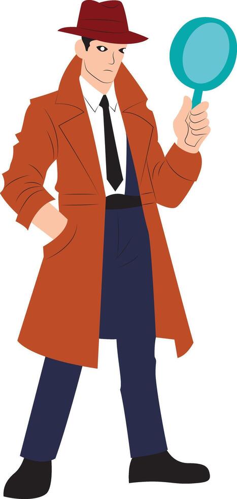 confident detective with magnifier cartoon vector