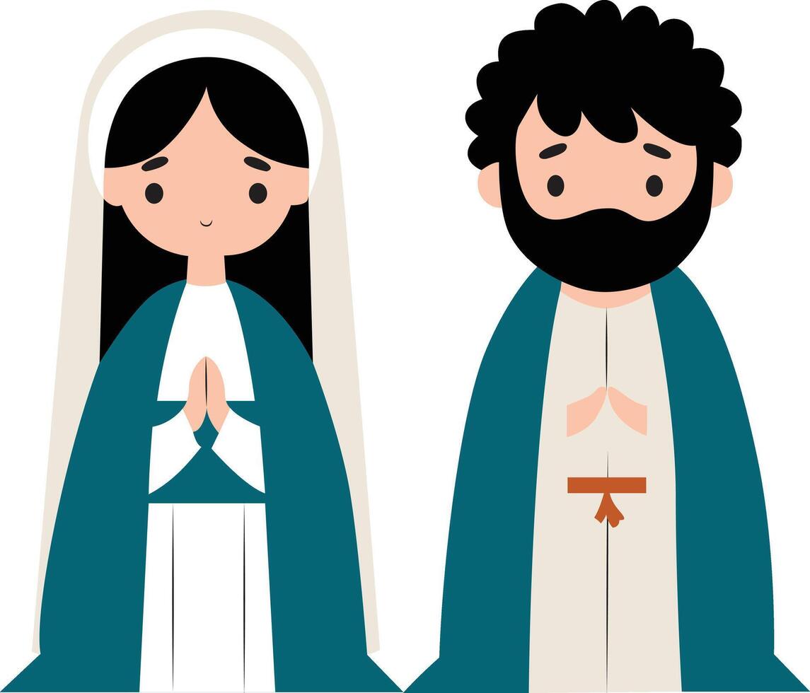 Las Posadas Mary and Joseph figures with a shining star above them vector