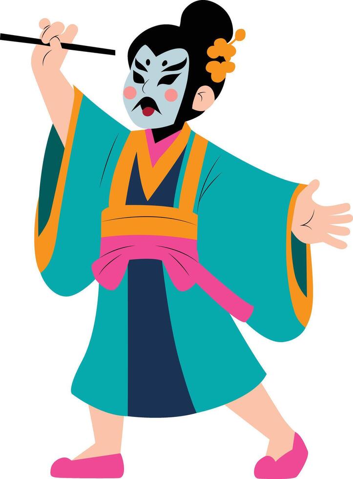 Japanese dramatic art Kabuki actor performing vector