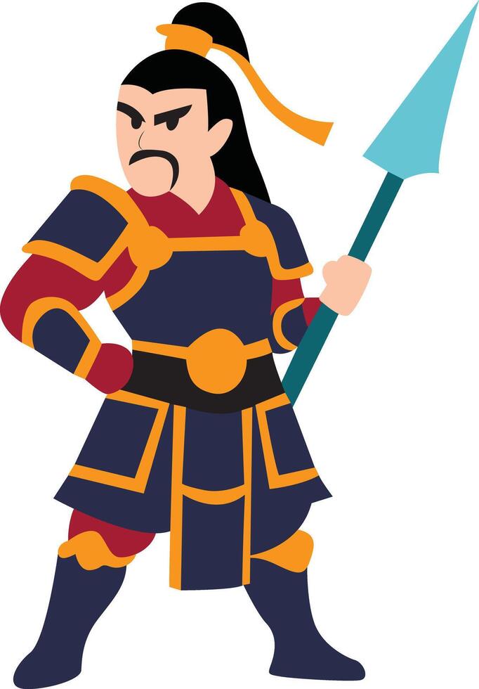 Chinese warrior with his lance cartoon vector