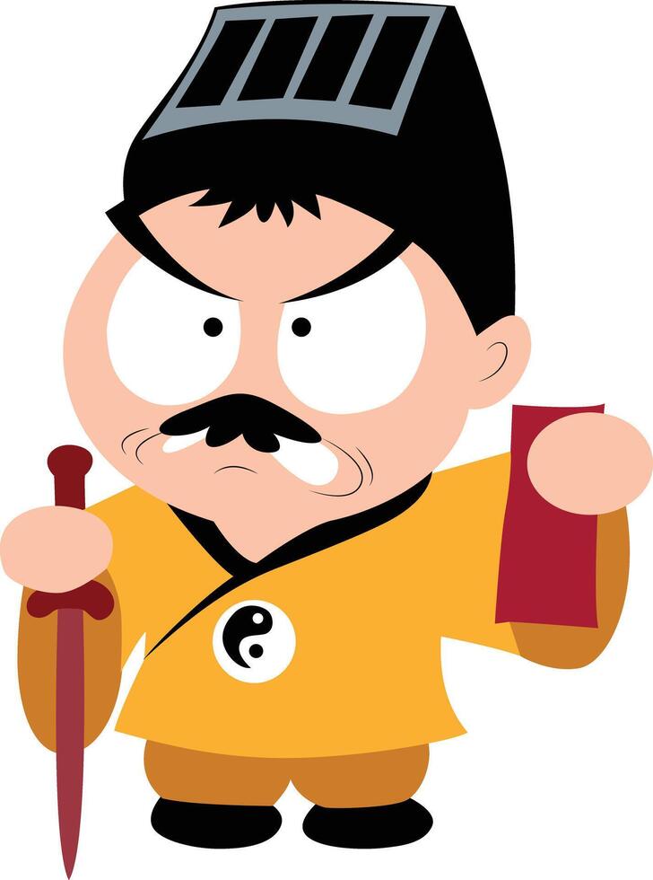 Chinese taoist priest getting ready to subdue Chinese vampires with a wooden sword and talisman vector