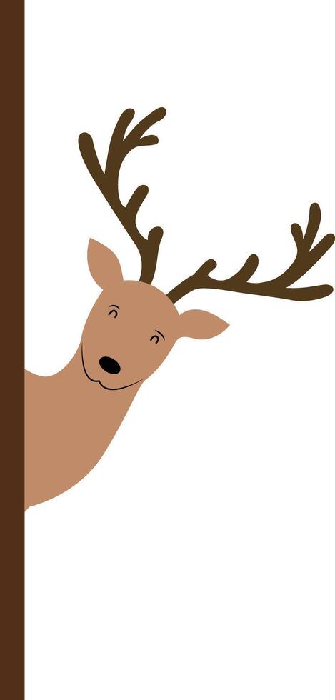 Reindeer peeking out from behind the wall vector