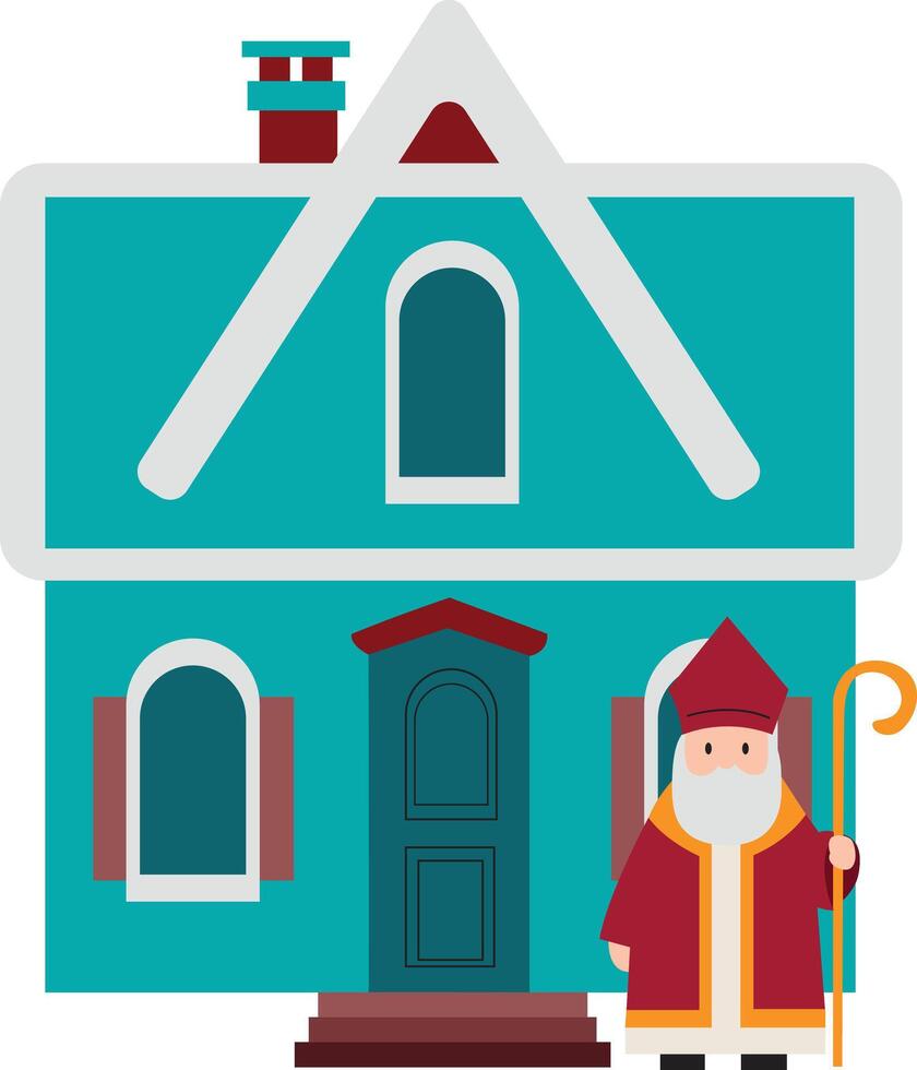a house with Saint Nicholas standing outside vector