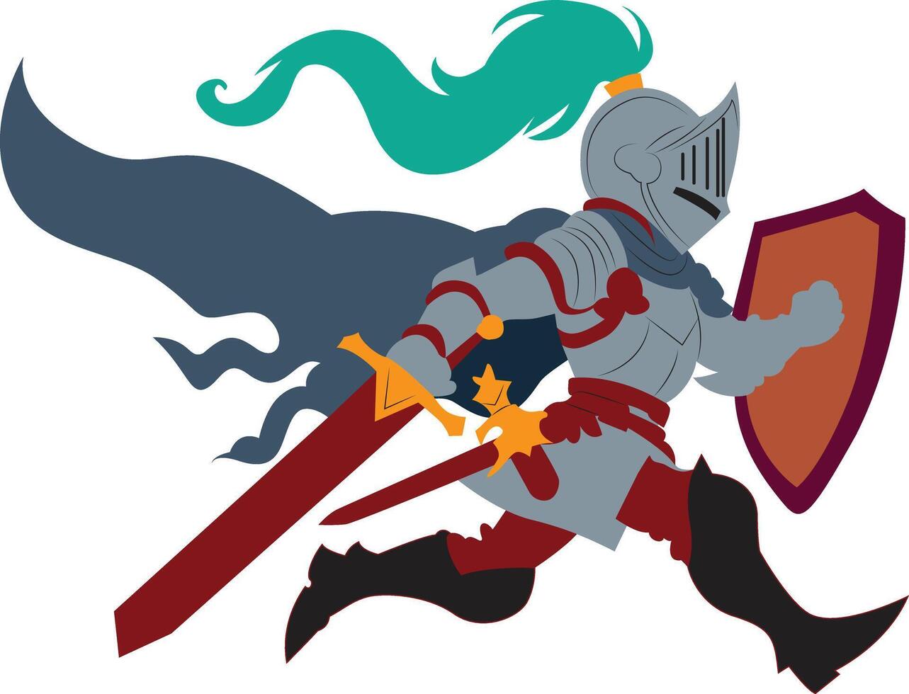 fairytales fantasy knight character with sword and shield running forward vector