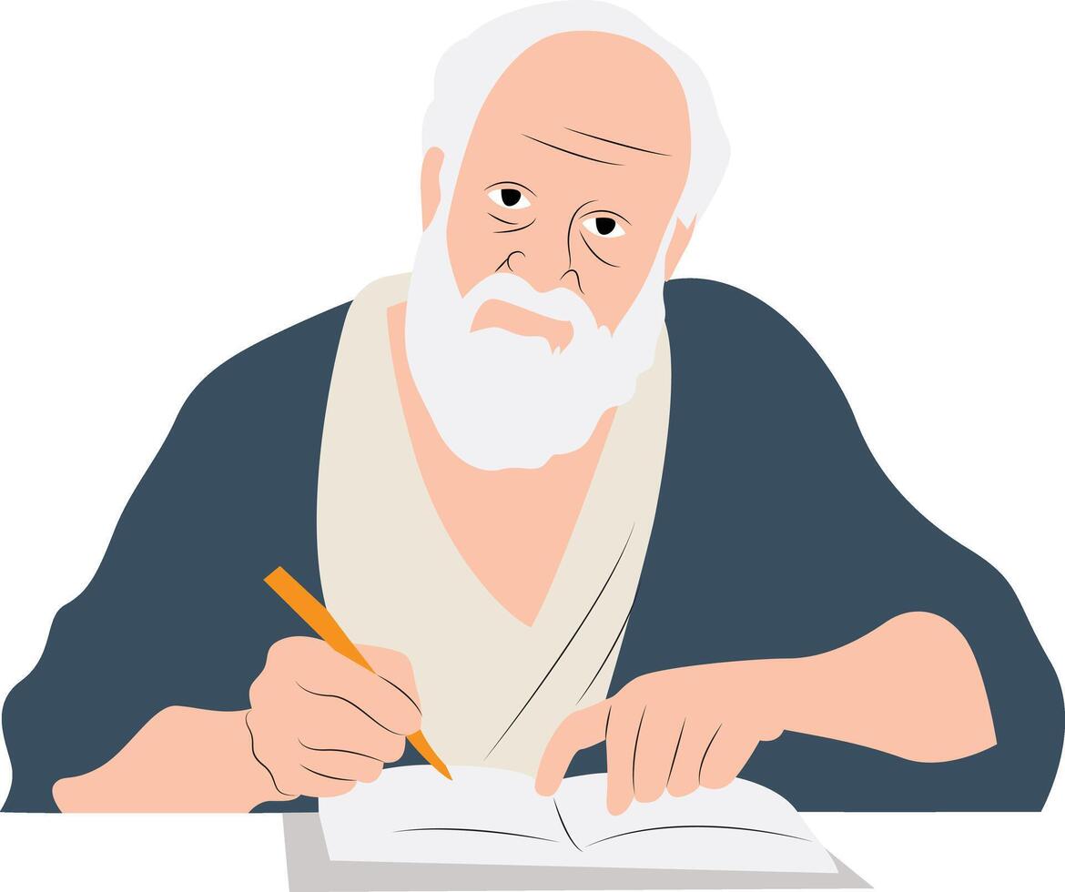 Eratosthenes thinking and writing portrait vector