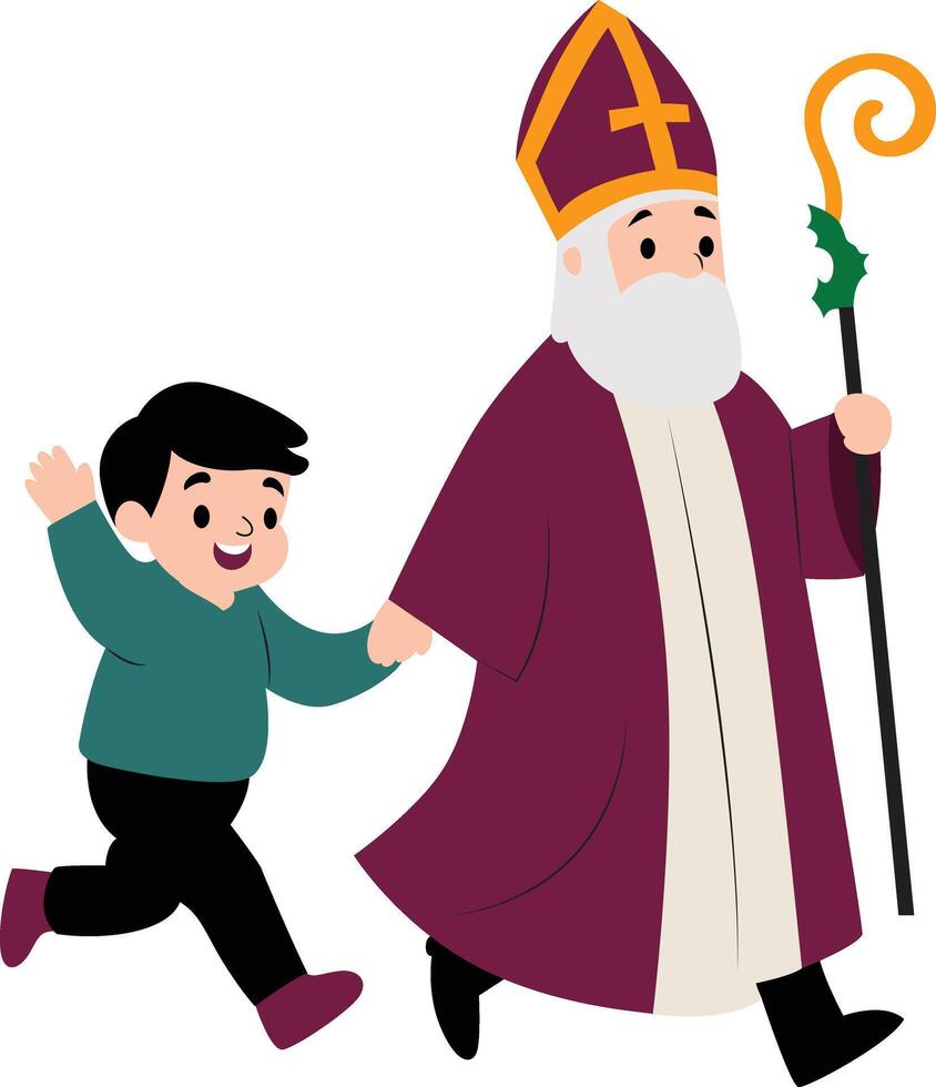 Saint Nicholas holding baby boys hand vector
