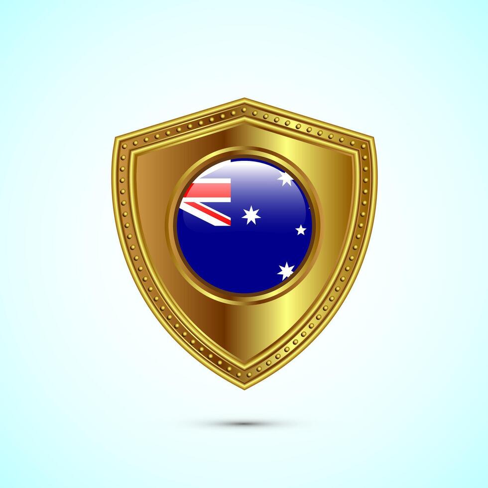 Rounded flag of Australia with glossy gold shield vector