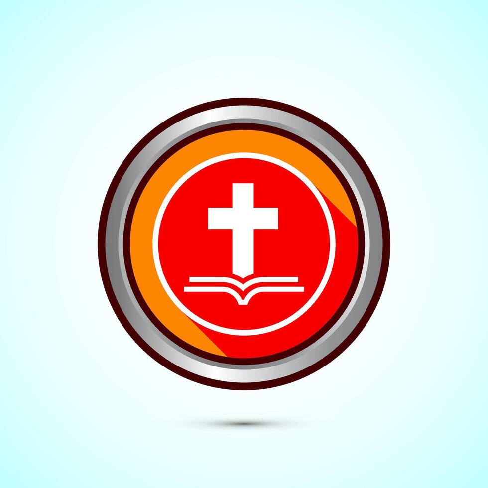 Christian cross icon design illustration, Religion sign. Holy cross logo symbol, Orange shadow button design vector