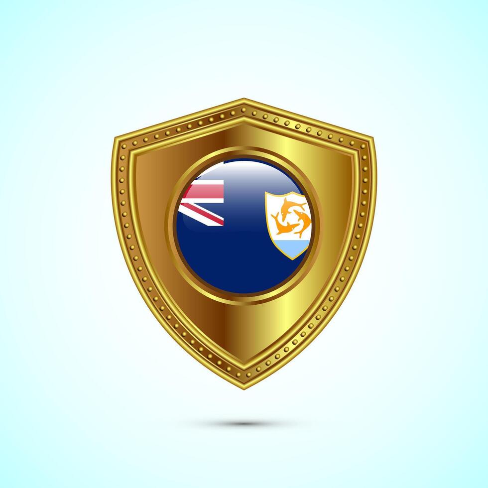 Rounded flag of Anguilla with glossy gold shield vector