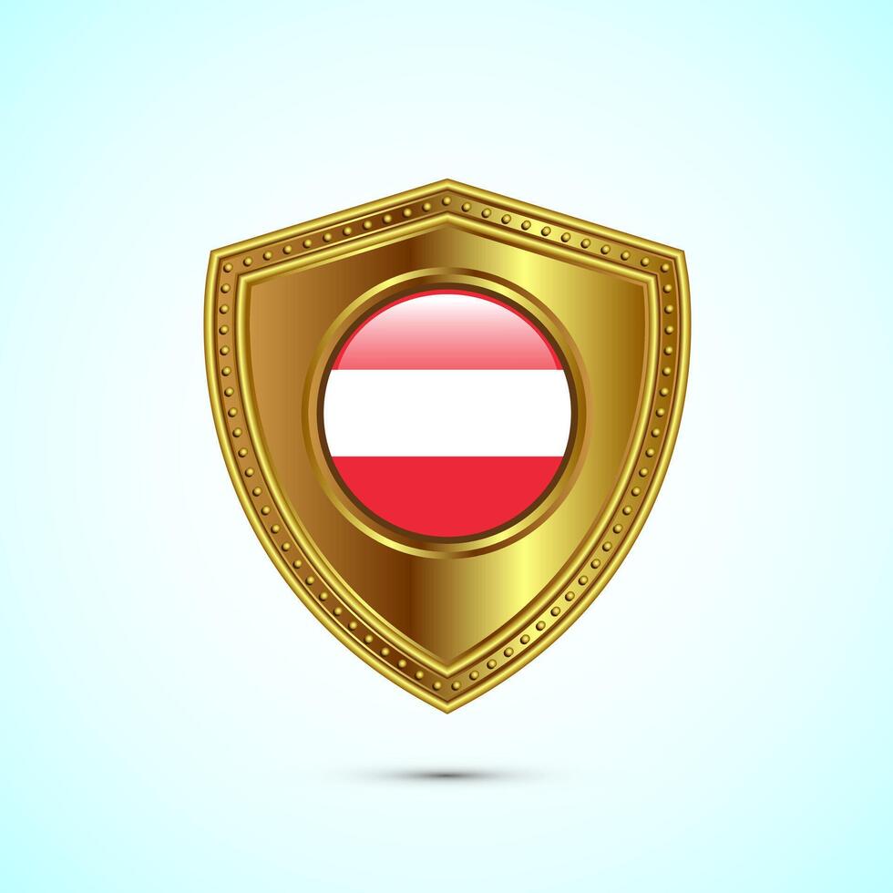 Rounded flag of Austria with glossy gold shield vector