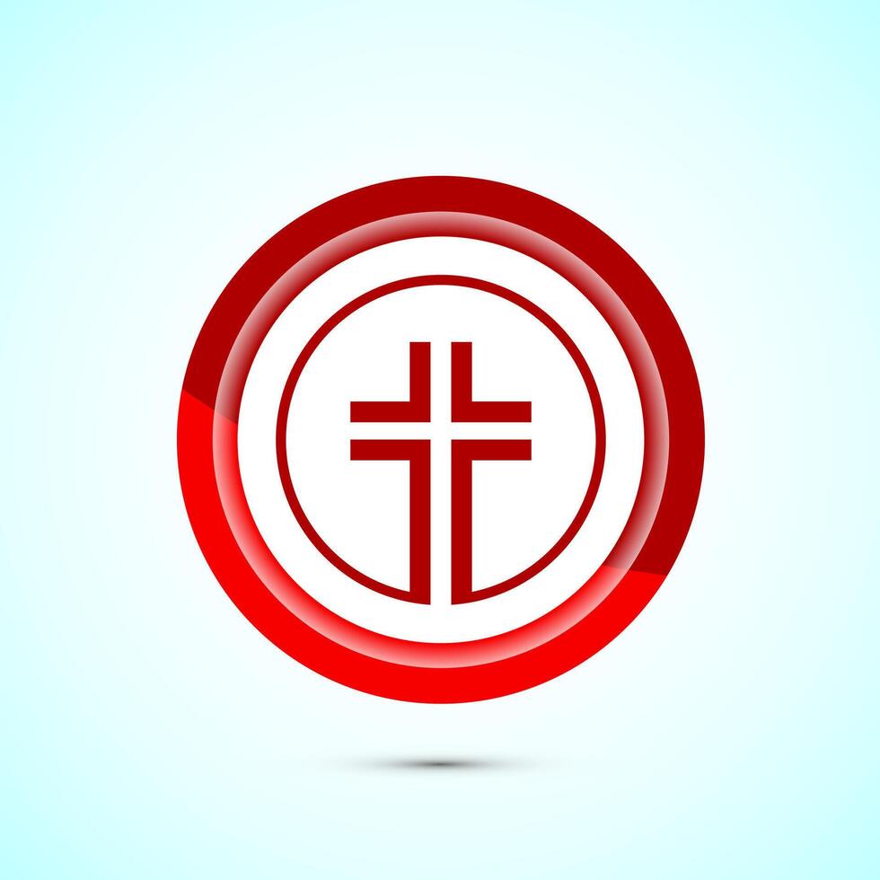Christian cross icon design illustration, Religion sign. Holy cross logo symbol, Red color button design vector