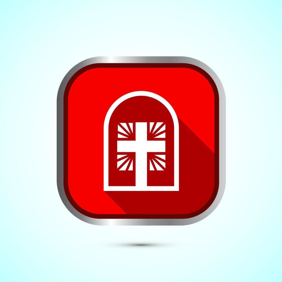 Christian cross icon design illustration, Religion sign. Holy cross logo symbol, Red shadow button design vector