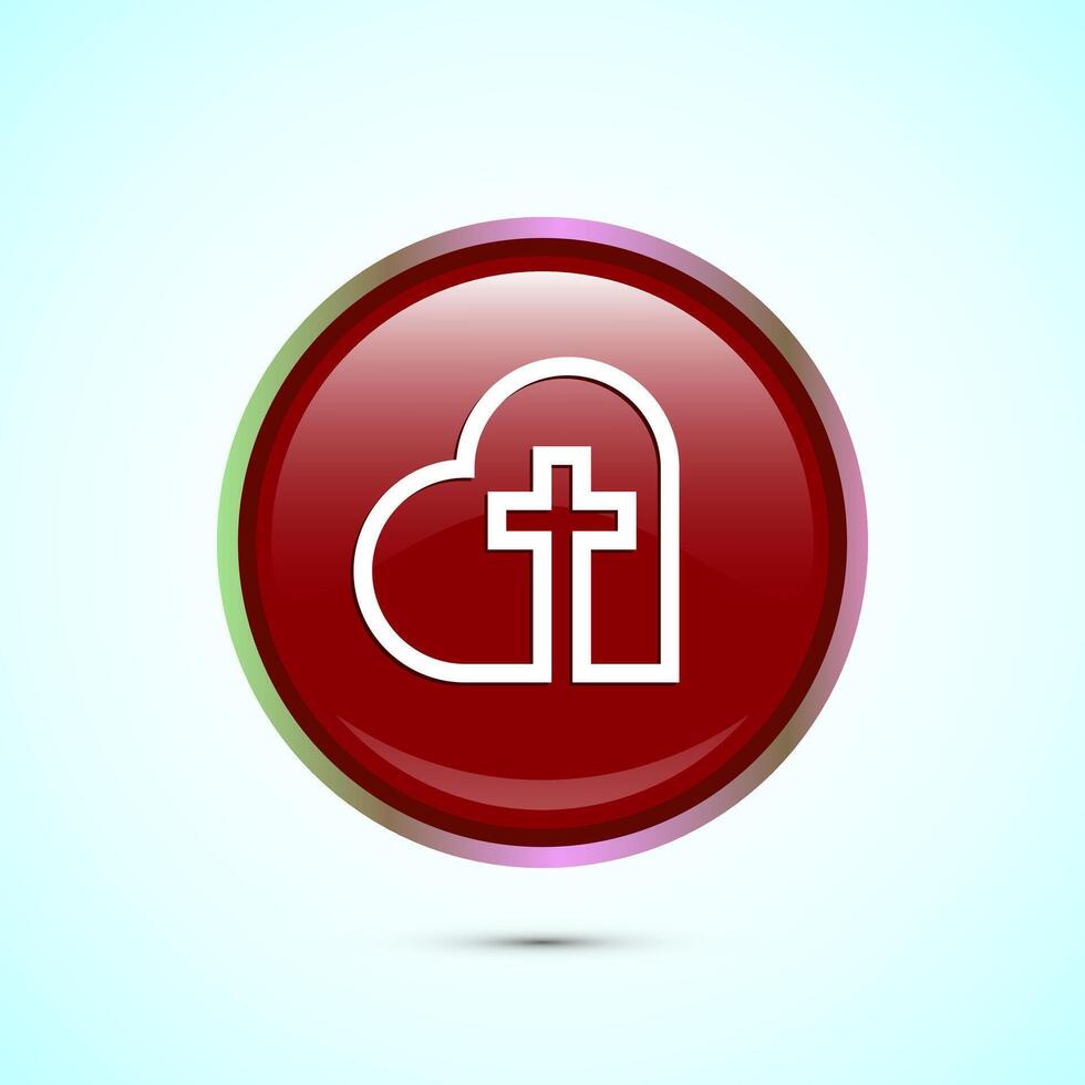 Christian cross icon design illustration, Religion sign. Holy cross logo symbol, Red color round button design vector