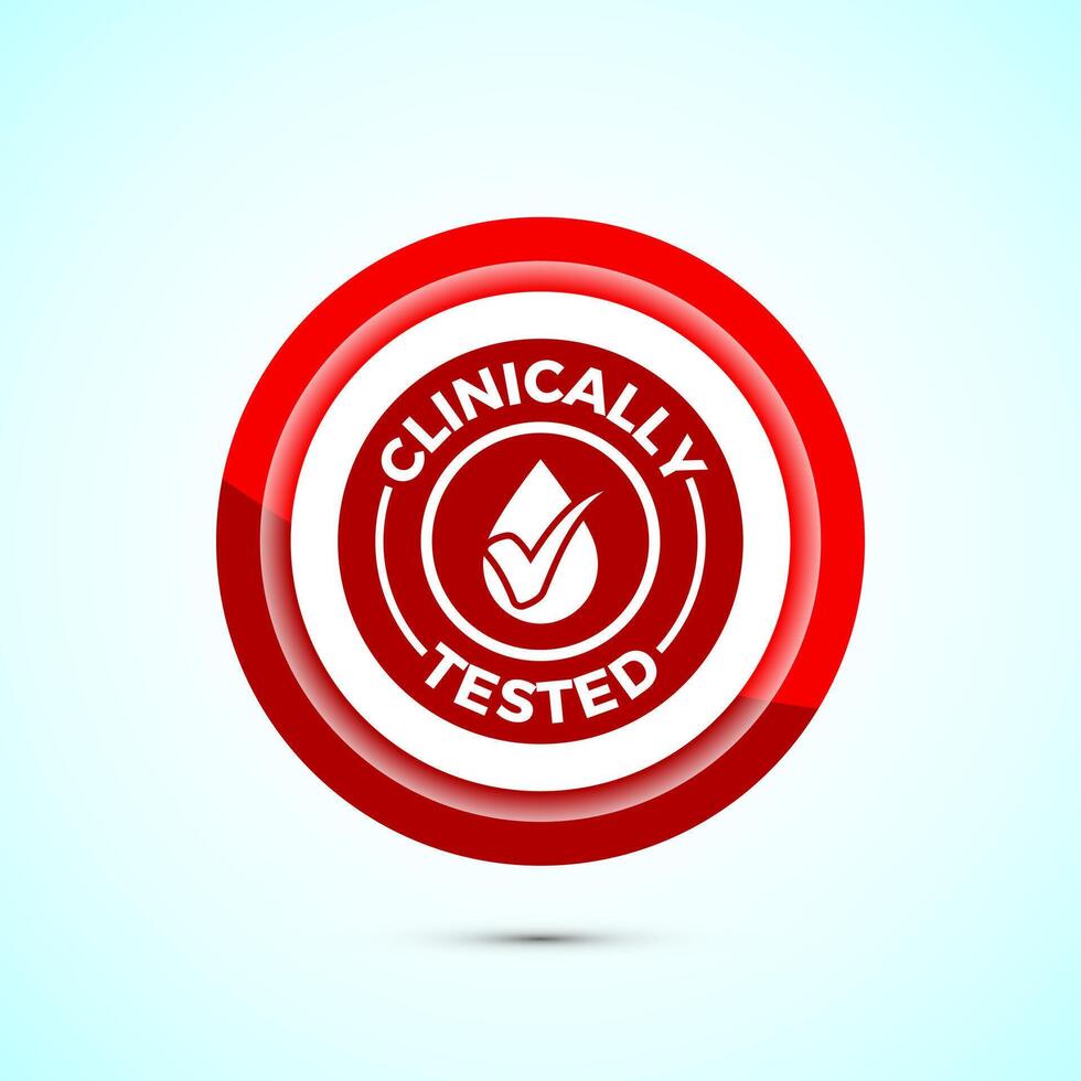 Clinically tested icon design illustration, Clinically proven label sign, Red Color Button Design vector