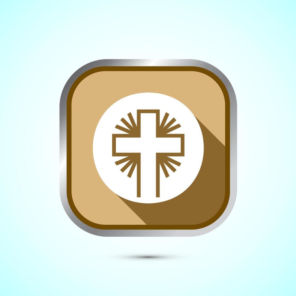 Christian cross icon design illustration, Religion sign. Holy cross logo symbol, Gold shadow button design vector