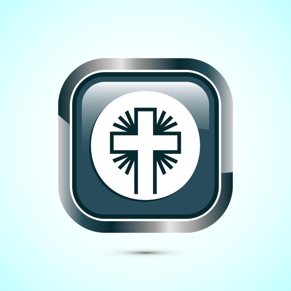 Christian cross icon design illustration, Religion sign. Holy cross logo symbol, Gray color square button design vector