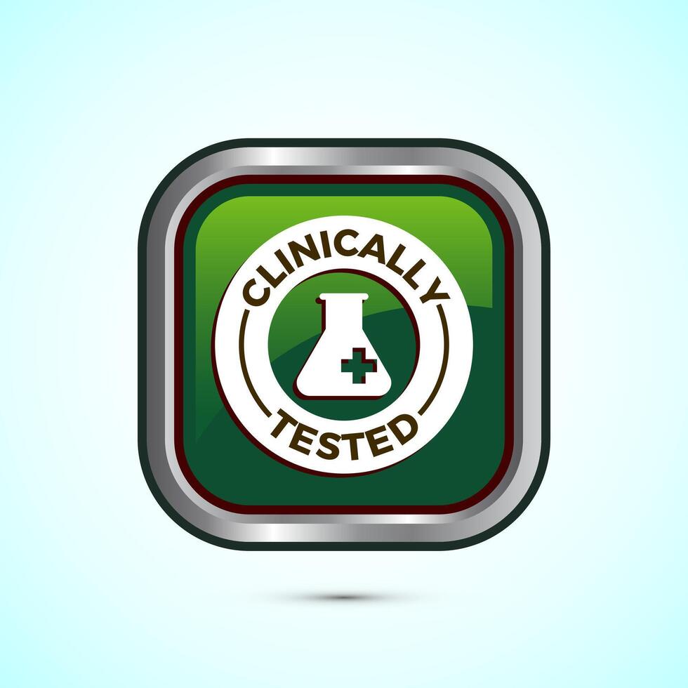 Clinically tested icon design illustration, Clinically proven label sign, Green Color Square Button Design vector