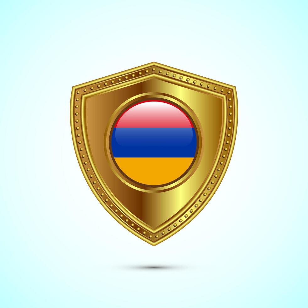 Rounded flag of Armenia with glossy gold shield vector