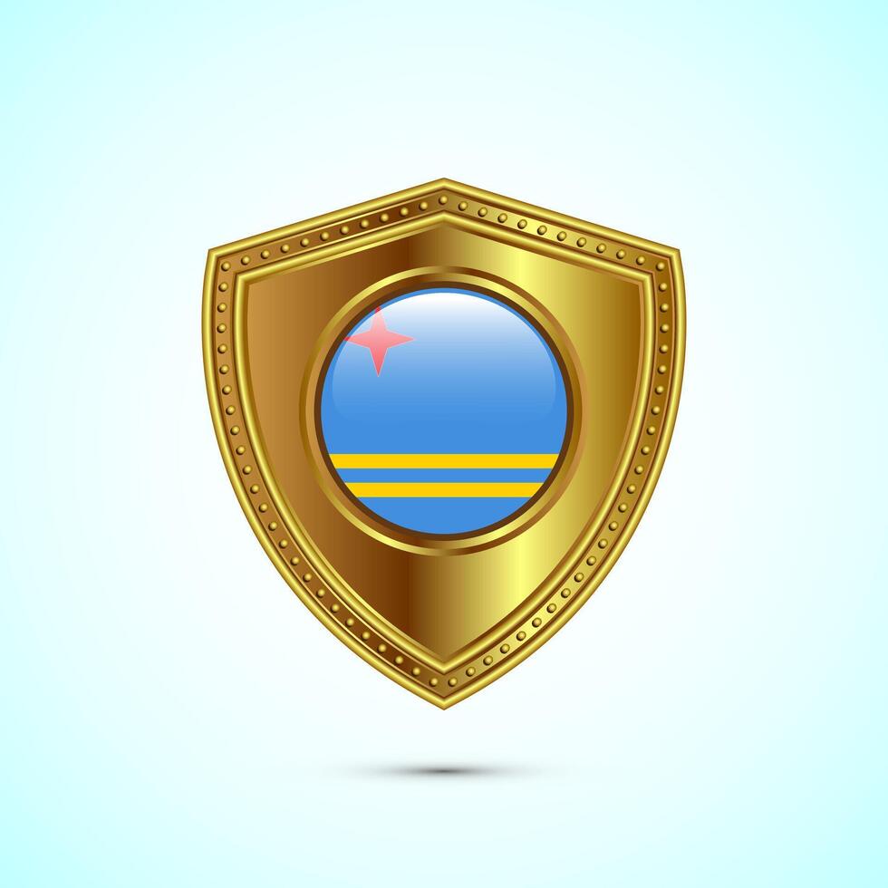 Rounded flag of Aruba with glossy gold shield vector