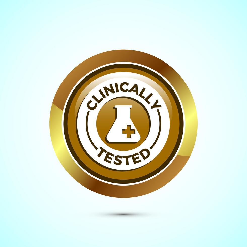 Clinically tested icon design illustration, Clinically proven label sign, Gold Color Round Button Design vector