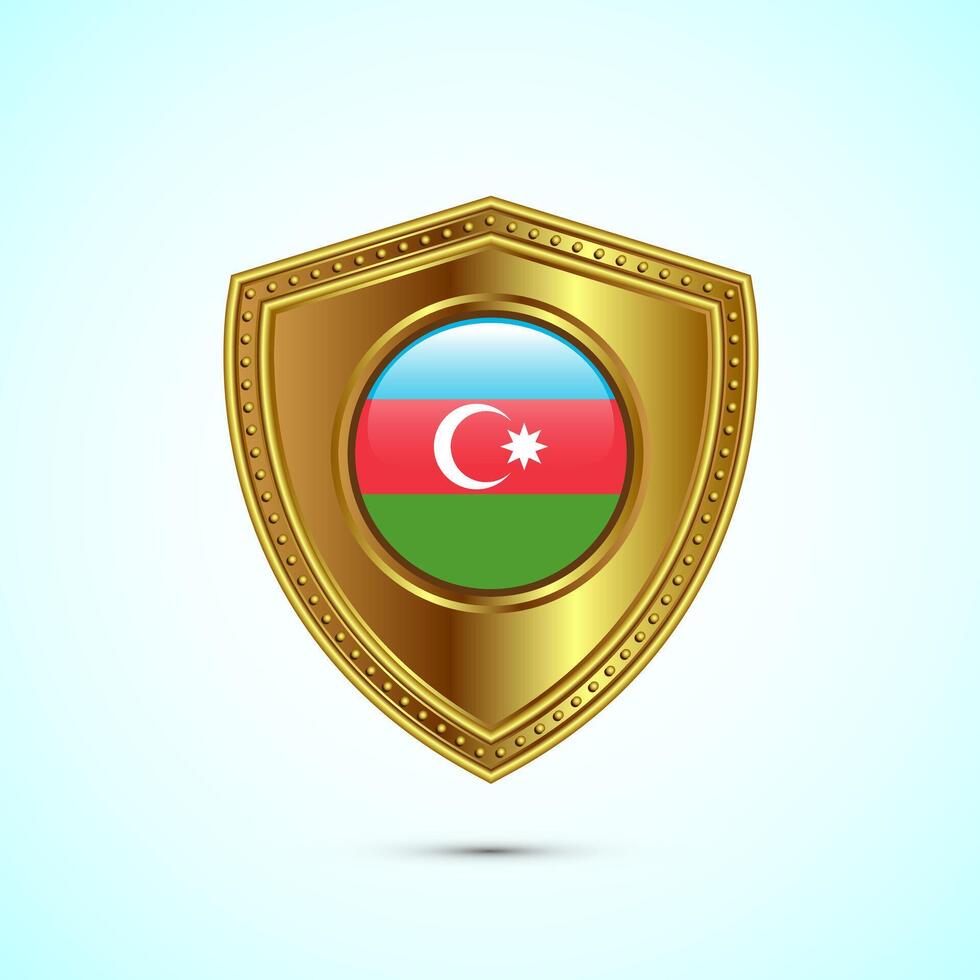 Rounded flag of Azerbaijan with glossy gold shield vector