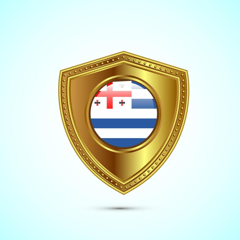 Rounded flag of Adjara with glossy gold shield vector