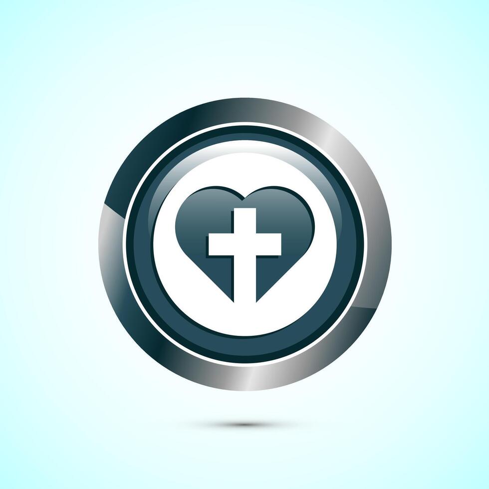 Christian cross icon design illustration, Religion sign. Holy cross logo symbol, Gray color round button design vector