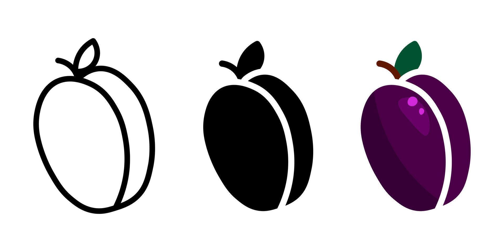 Plum fruit color icon. Purple juicy plum symbol. Fresh rand ripe fruit sign. Summer pictogram. vector