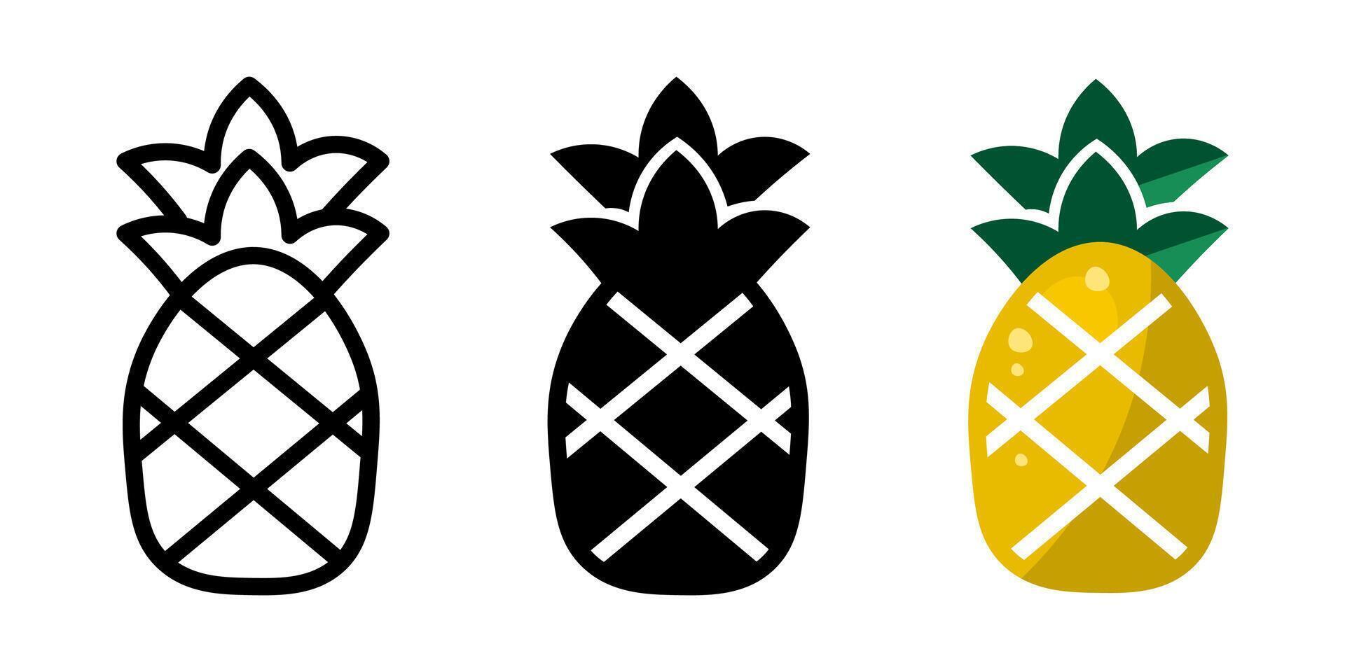 Ananas yellow color icon. Pineapple symbol. Exotic and tropical fruit illustration. Summer pictogram. vector