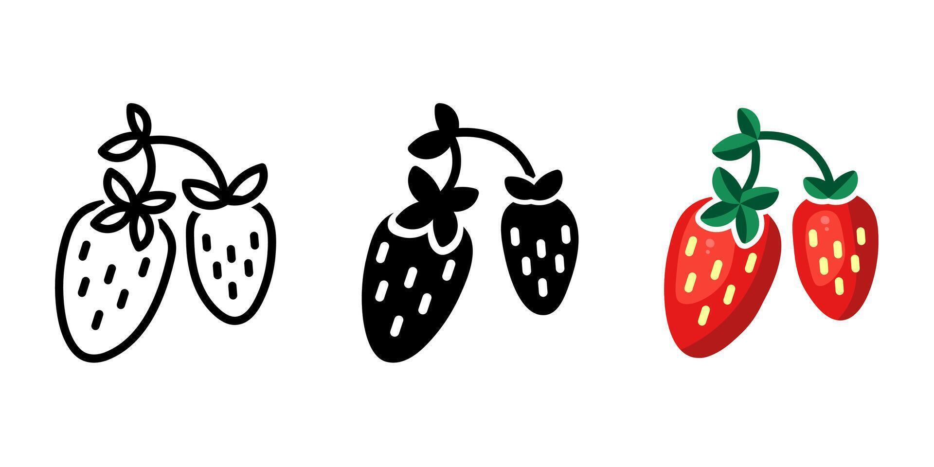 Two Strawberries color icon. Red berries symbol. Fresh fruits sign. Summer pictogram. vector