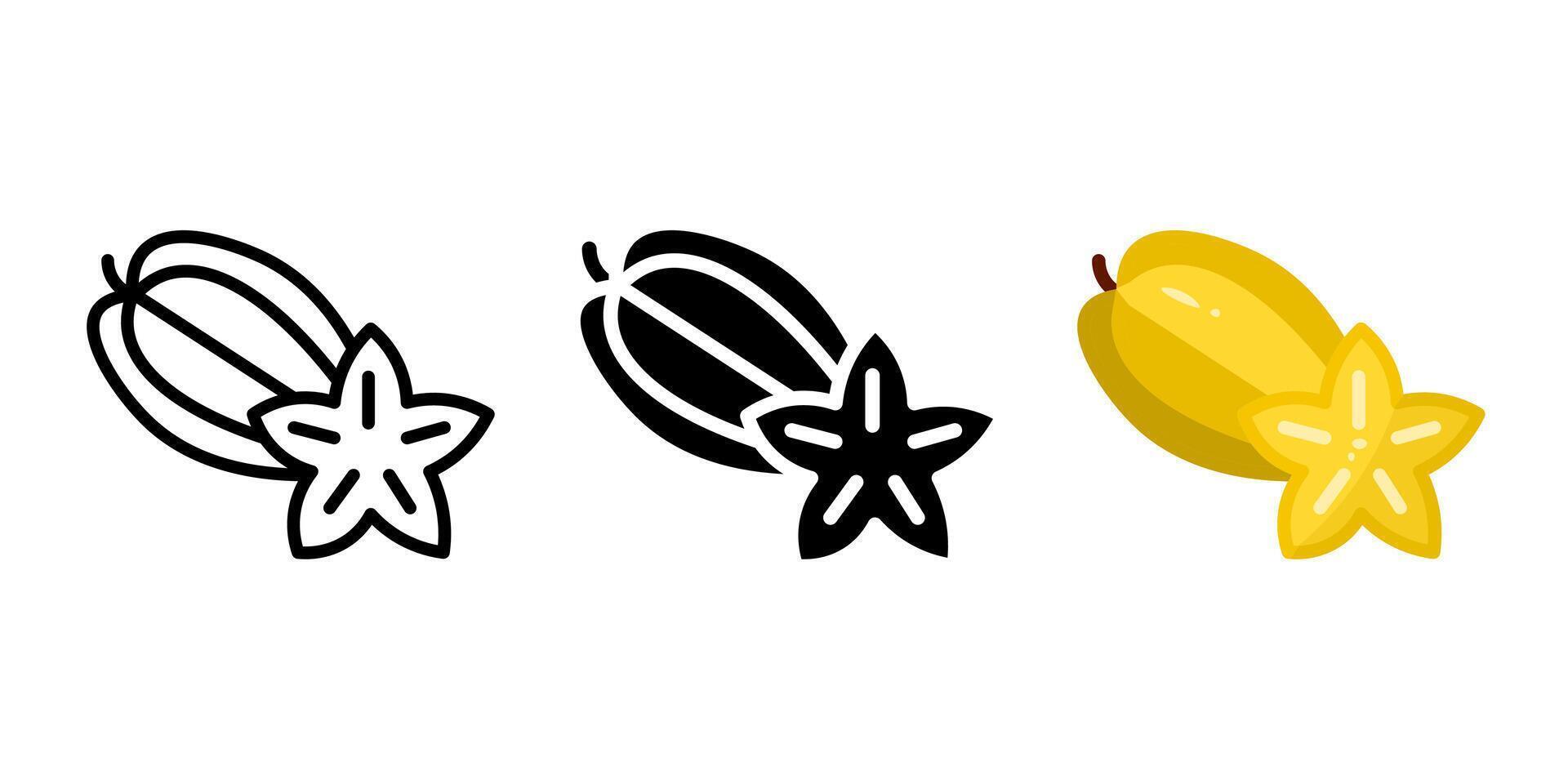 Carambola yellow color icon. Carambola star fruit symbol. Exotic carom illustration. Tropical fruit sign. Summer pictogram. vector