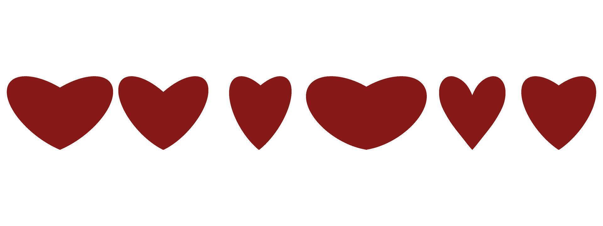 Red hearts set, simple hearts, red hearts silhouettes vector