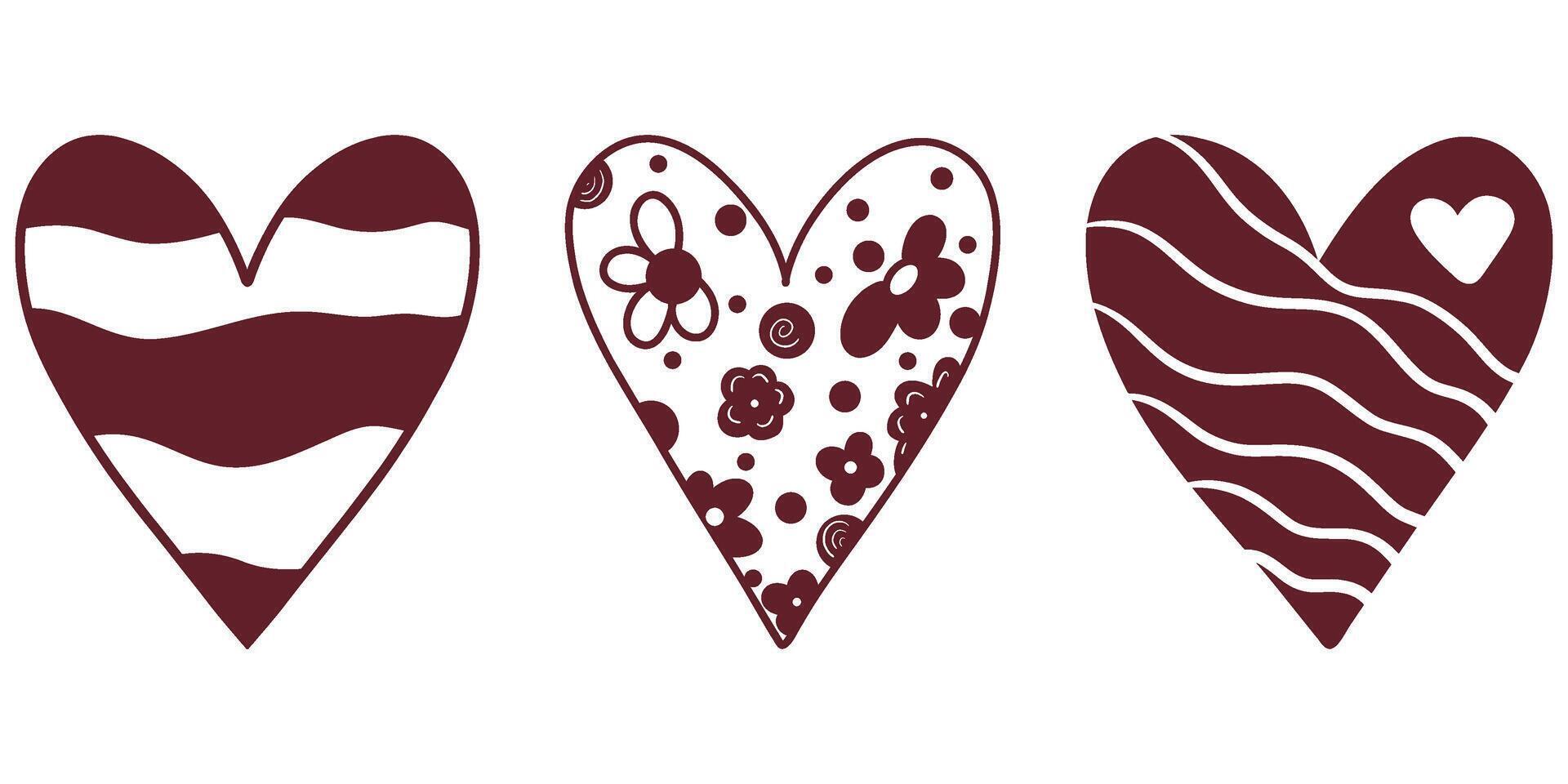 Beautiful red heart drawings set, variety of intricate patterns, transparent decorative hearts, celebrating romance and elegance, floral, lines vector