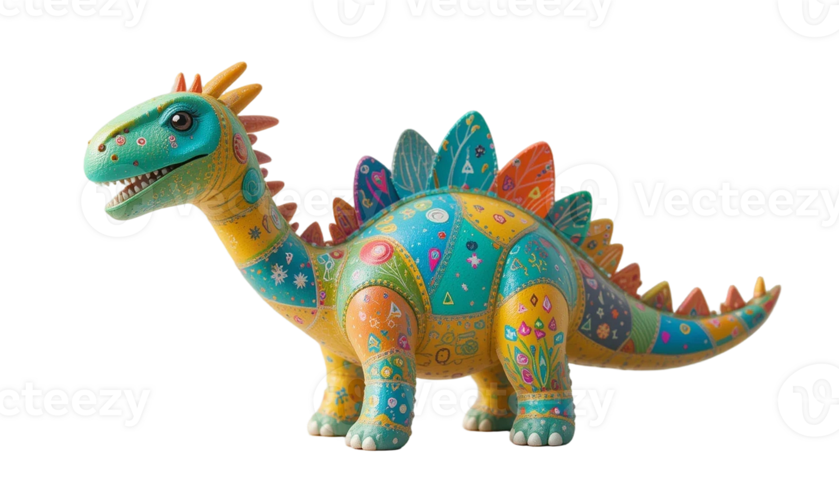 Whimsical Patchwork Stegosaurus. A Colorful Folk Art Dinosaur png