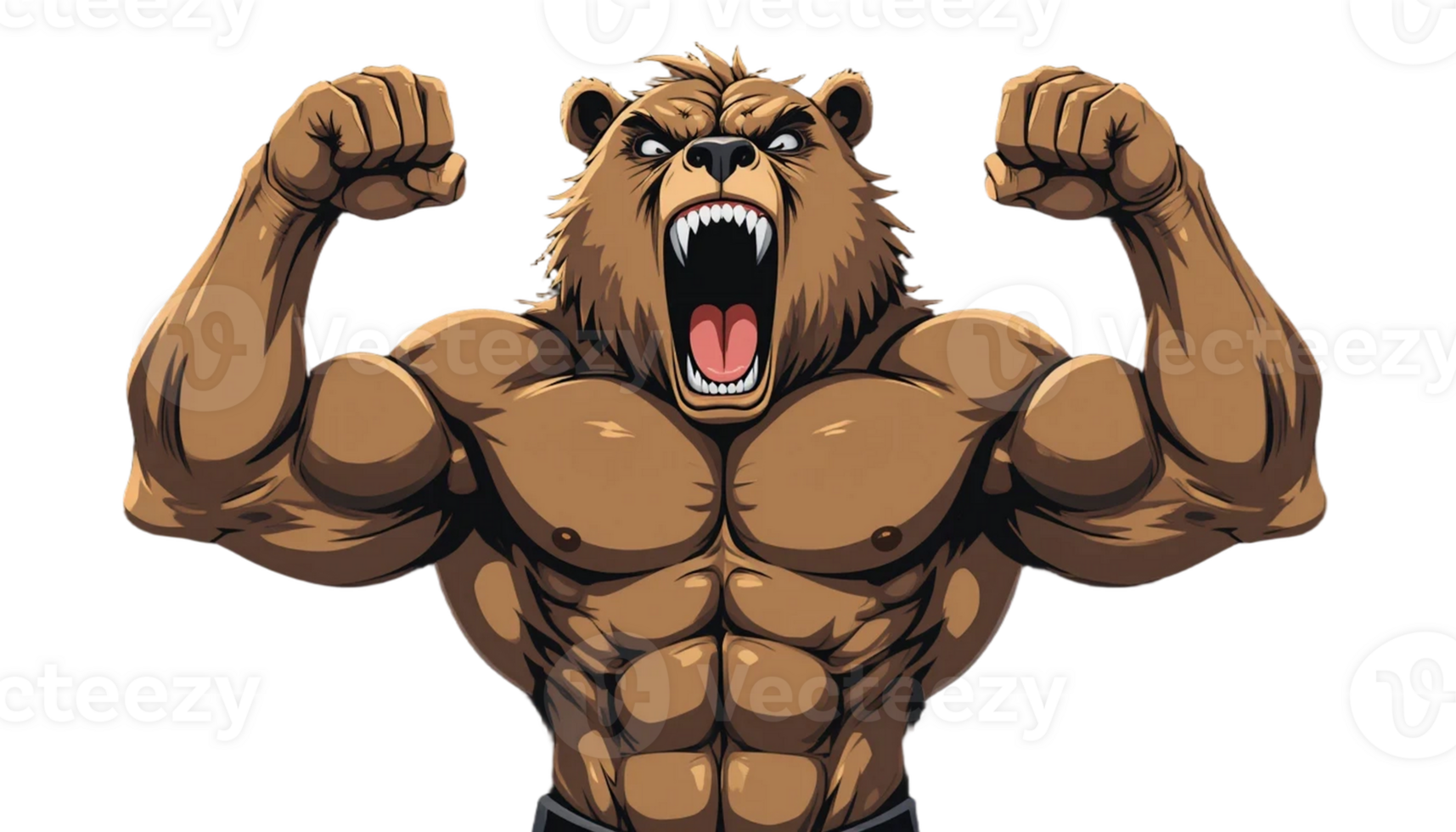 Powerful Grizzly Bear Bodybuilder. A Fierce and Muscular Illustration png