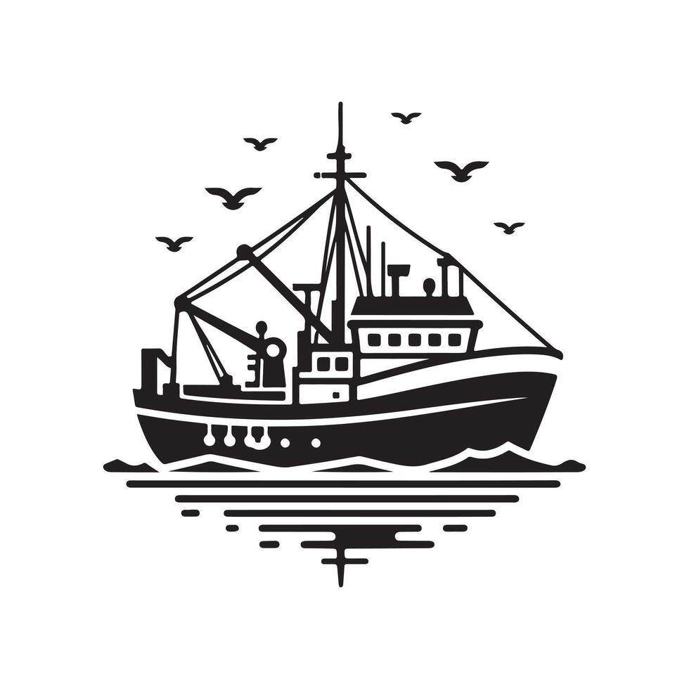 Creative Trawler Silhouette Vectors Art for Fishing and Marine Needs