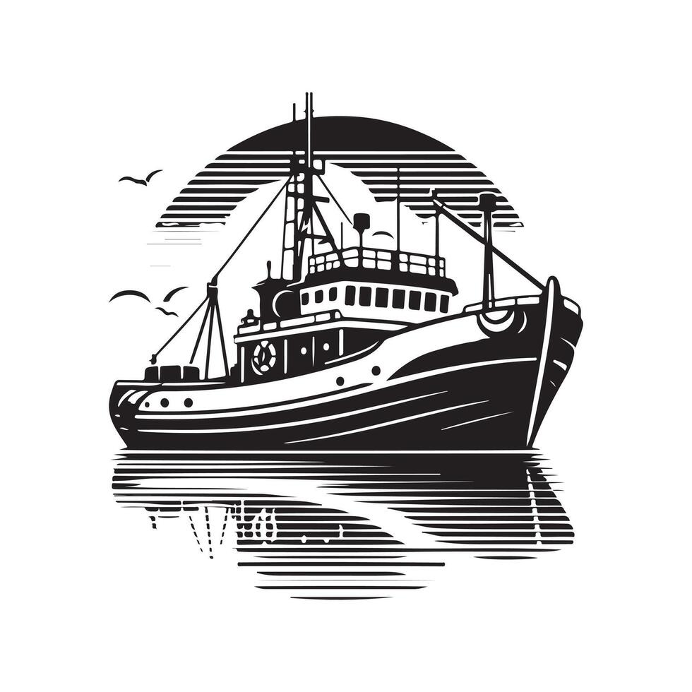 Professional Trawler Silhouette Vectors for Oceanic and Marine Graphics