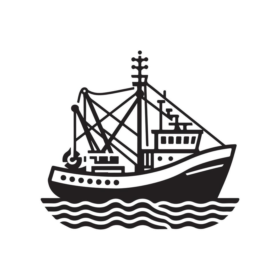 Stylized Trawler Silhouette Vectors for Oceanic Custom Projects