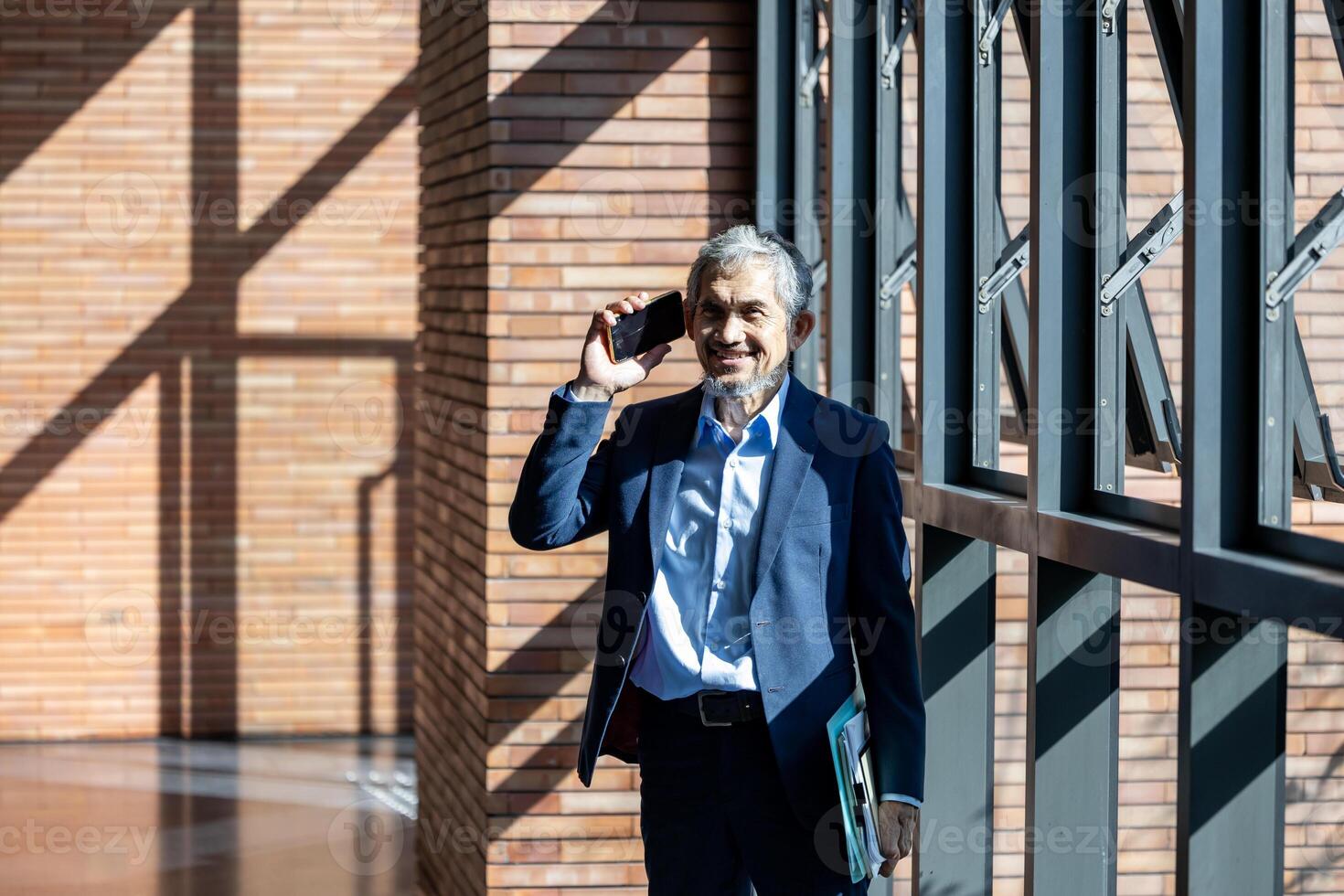 Senior executive managing director is answering call from shareholders for international business expansion and professional marketing strategy in stock market investment concept photo