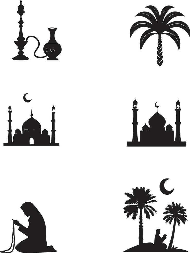 a collection of nine black and white icons representing various religious symbols vector